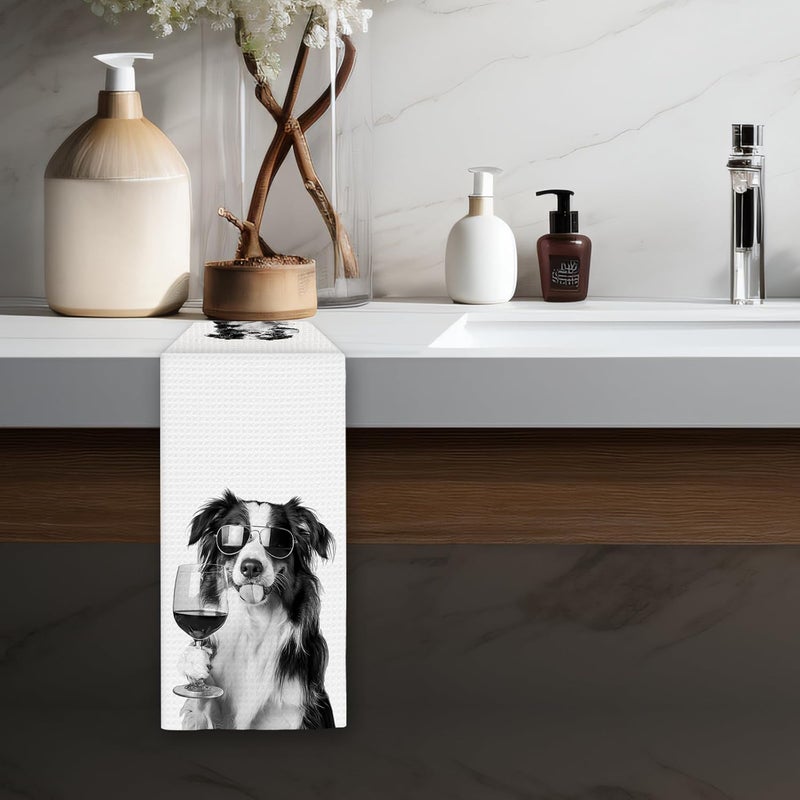 FIicy Border Collie Gifts Wine Kitchen Towels, Gifts for Border Collie Dog Wine Lovers Decorative Hand Dish Tea Towel for Kitchen Home Bar, Funny BordeCollie Dog Owners Home Bar Decor(16x24In) - Image 5